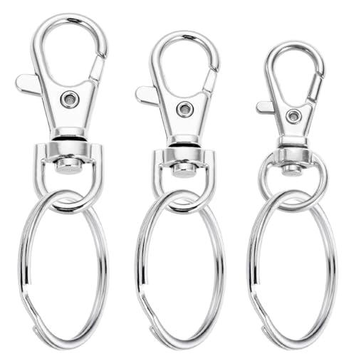 JIADEXIN 12 Sets Lobster Clasps with Key Rings - 3 Sizes Silver Metal Buckles Swivel Keychain Key Chain Clip Hooks Swivel Lobster Claw Clasps for Hanging Keys Crafts Jewellery Making (S+M+L)
