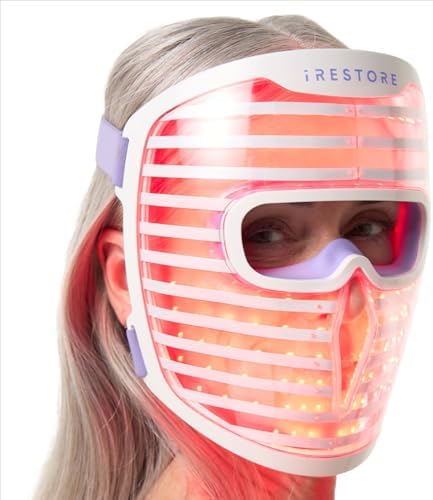 iRestore LED Face Mask for Youthful Skin, Anti-Aging Red Light Therapy for Face, Red, Blue & Infrared Therapy for Wrinkles, Fine Lines, Dark Spots with 360 LEDs - Skincare Device for Women & Men
