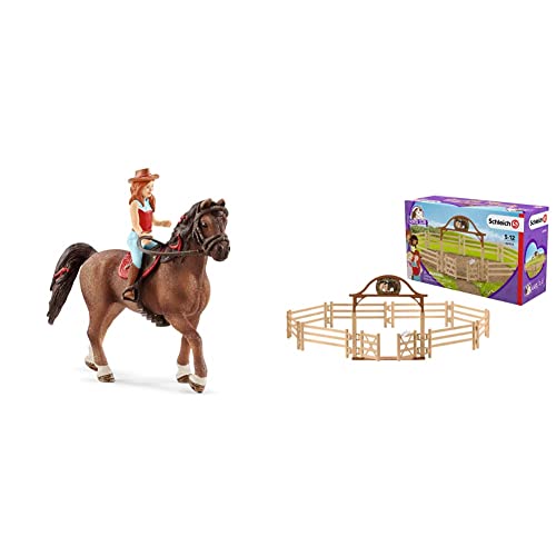 SCHLEICH-Figurine Horse Club Hannah & Cayenne, 42514, Mehrfarbig & 42434 - Pferdekoppel mit Eingangstor