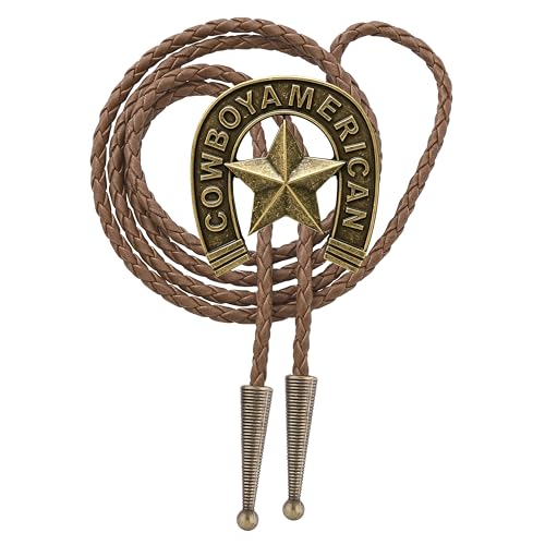 Image of Jeilwiy Bolo Tie for Men Western Cowboy Tie Necklace Gold Bolo Tie Leather Necktie Halloween Tie Accessories for Women