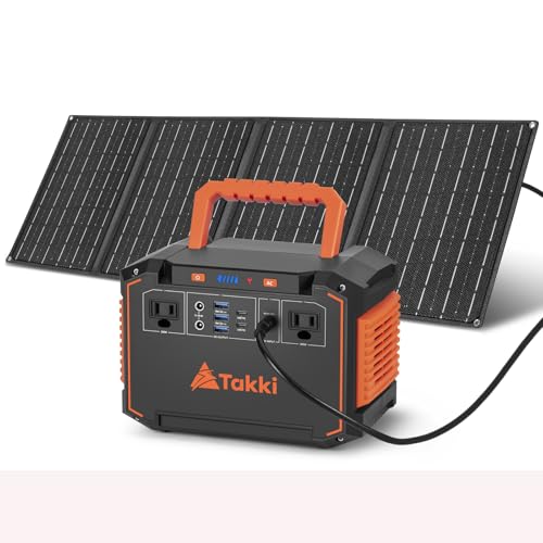 Takki 300W Portable Solar Generator 240Wh Portable Power Station with 40W Foldable Solar Panel, Power Bank with 110V AC Outlet USB DC for Emergency CPAP Outdoor Camping Home Use Blackout