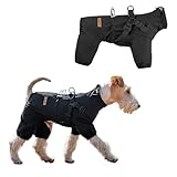 PAWBOSE Hunderegenmantel mit Geschirr für kleine und mittlere Hunde, verstellbare wasserdichte Hunderegenjacke, reflektierender regenfester Welpe 4 Beine Regenmantel Schwarz, L