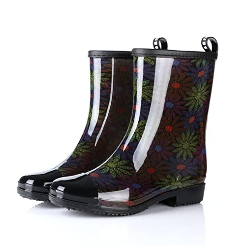 SAOEUJE Zapatos de lluvia de mujer con estampado de leopardo de moda Botas de lluvia cálidas para mujer Zapatos de goma para adultos Botas de lluvia de cristal Edición coreana Cover