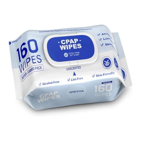 OMOTIYA CPAP Mask Wipes, 160 Count Super Jumbo Pack, FSA/HSA Eligible, Extra Large & Moist, Unscented, Lint Free, Alcohol Free, Cleansing-Safe, Cleaning Wipes for Mask, CPAP Machine & Supplies, 1-Pack Cover