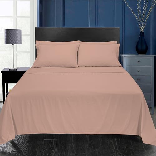 Image of ROYALE LINENS 4 Piece Full Sheets Set - Soft Brushed 1800 Microfiber Bedding - 1 Fitted and 1 Flat Sheet, 2 Pillow case - Wrinkle Free & Fade Resistant - Hotel Luxury Bed Sheets Set (Dusty Rose, Full)
