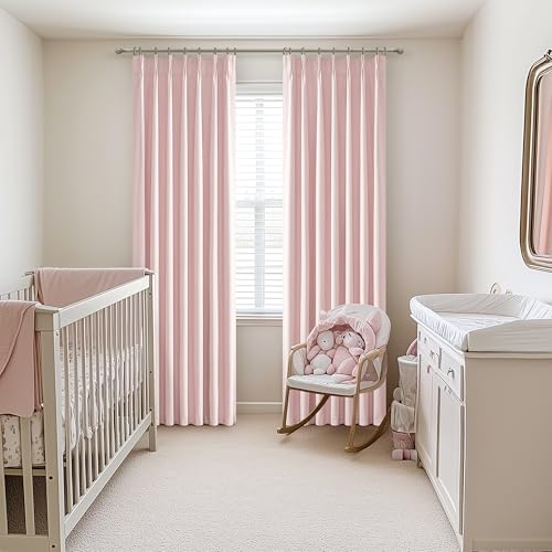 Image of Baby Pink Modern Pinch Pleated Curtains & Drapes 84 Inch Length 2 Panels Set for Living Room, Blackout Thick Linen Blend Thermal Privacy Baby Girls Room Window Curtain with Hooks Ring 40 inchx84 inch