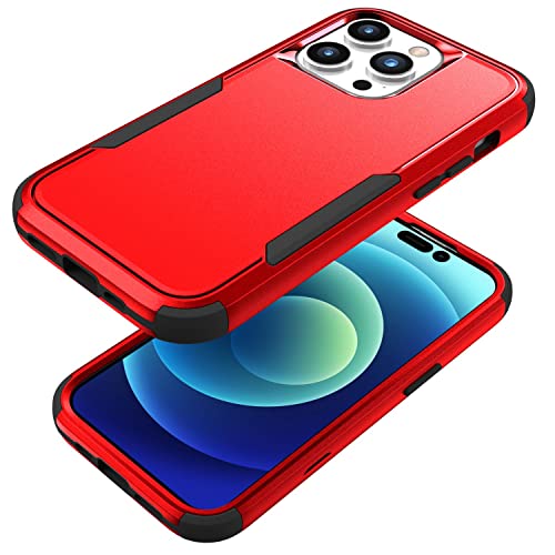 Image of Cubix Full Body Armor Cover for iPhone 14 Pro Pouch Hard PC + Soft TPU 3-Layer Military Grade Back Case (Red)