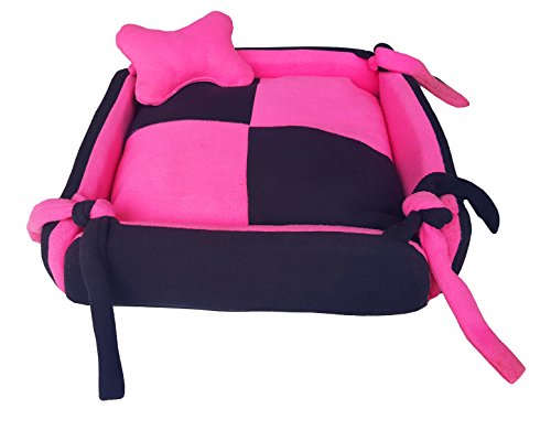 Image of Fluffy's Luxurious Dog /Cat Bed Square Shape Super Soft Foam Reversible Sky Blue & Black (Pink, Medium)