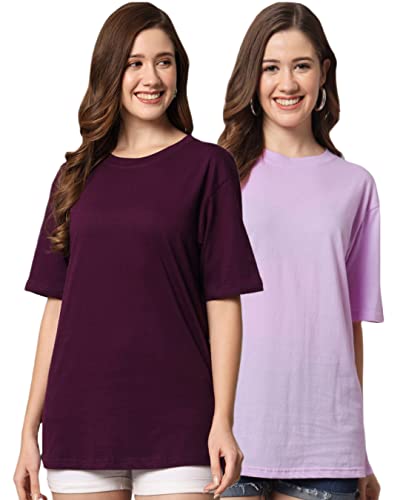 Image of FUNDAY FASHION Cotton Short Sleeve Oversized T-Shirt for Women (Pack of 2)