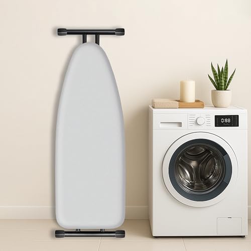 Image of Ironing Board Cover and Pad 18x49 Large, Extra Thick Natural Cotton, Silicone Coated, Scorch Resistant, Elastic Edge with Hook Loop Strap, Wide Iron Board Padding, Heatproof Silver