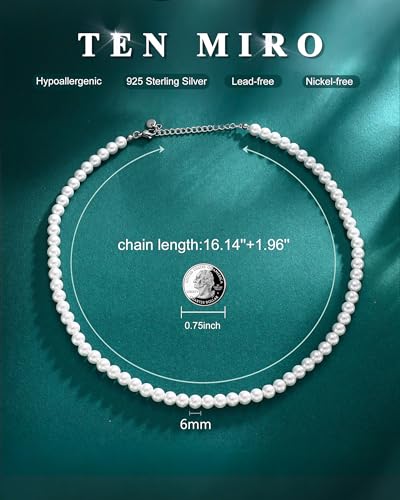 TEN MIRO Pearl Necklaces for Women, Dainty White Pearl Necklace 6MM Round Small Imitation Pearls Necklace Choker Bridesmaid Necklaces for Wedding Prom Jewelry Gifts4