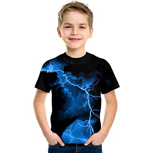 Boys Girls Summer Graphic T-Shirt Toddler Kids Short Sleeve Lightning Print Tee Tops Casual Loose Fit Comfort Clothes2