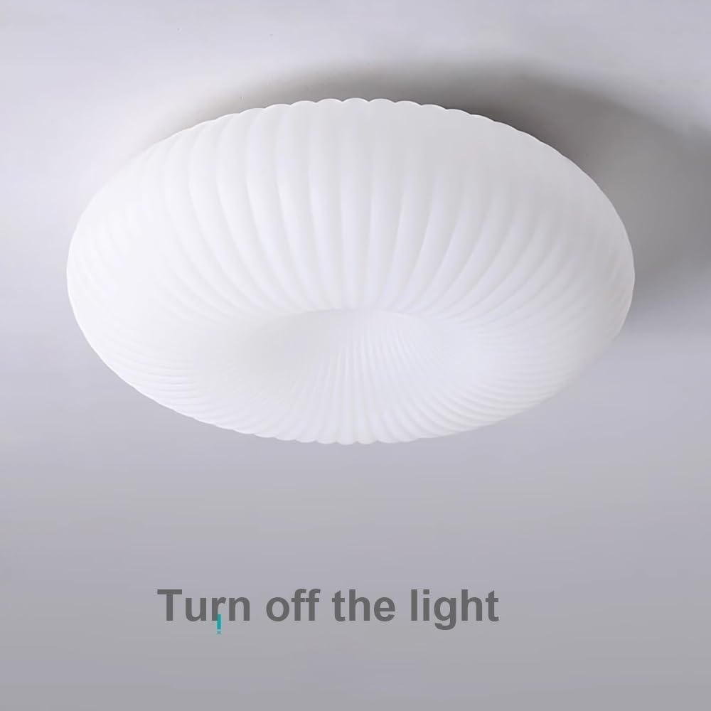 Lampy Sufitowa LED Biała Nordic Okrągła Minimalistyczna Styl Wiejski, Plafon Ryflowany PE Oświetlenie Sufitowe do Sypialni Gabinetu(3 modes,55cm/21.65in)