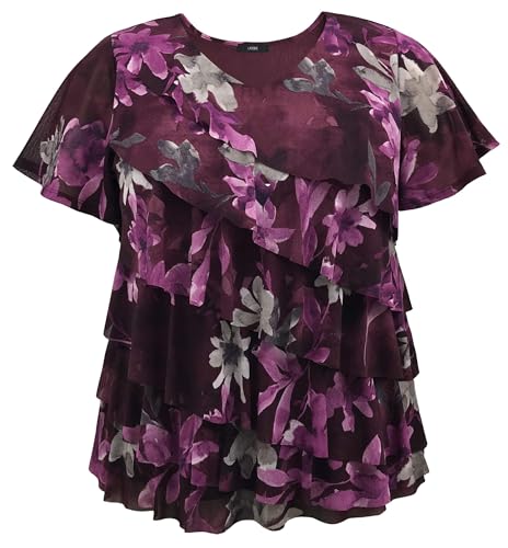 Image of LEEBE Women and Plus Size Printed Mesh Ruffle Top (Small-5X)