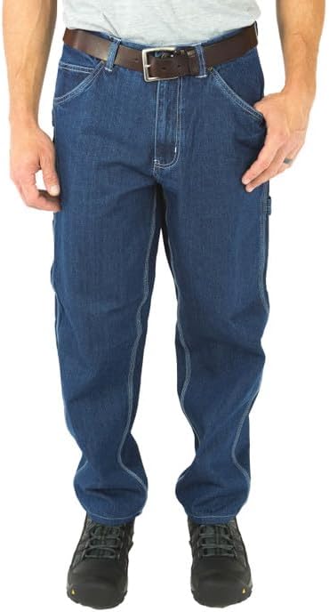 FiveBrother Workwear Heritage 12oz Ringspun Denim Dungarees - Extended Relaxed Fit Jeans for Men, Big and Tall Options, Reinforced Pockets & Brass Hardware 40W x 32L