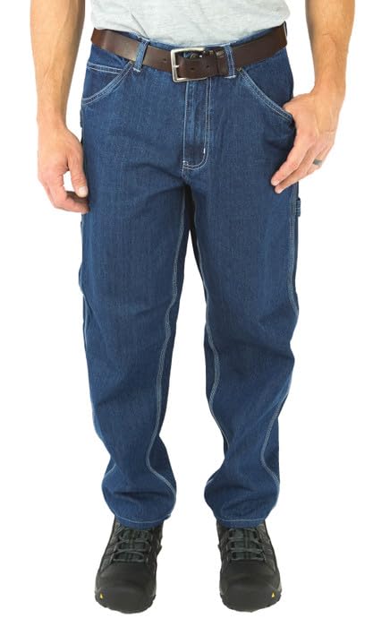 Workwear Heritage 12oz Ringspun Denim Dungarees - Extended Relaxed Fit Jeans for Men, Big and Tall Options, Reinforced Pockets & Brass Hardware 38W x 30L