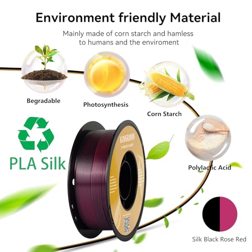 Image of Kingroon PLA 3D Printer Filament, Dual Color Silk PLA Filament, Dimensional Accuracy + /- 0.03 mm, 1kg Spool(2.2lbs), 1.75 mm, Black Red