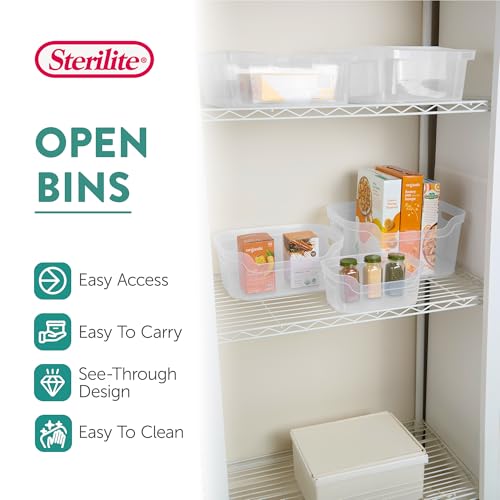 Image of Sterilite Large Open Bin, Clear Plastic Organizing Container, 24-Pack | Open Top Storage Organizer Box with Carry-Through Handles and Banded Rim for Home Organization