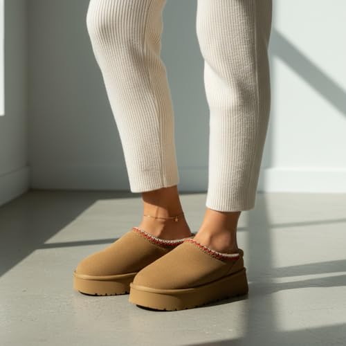 Image of CUSHIONAIRE Kabuki Platform Boots Genuine Suede Fuzzy Mule Slippers for Women with Memory Foam | Indoor /Outdoor Womens Slippers | Wide Widths Available
