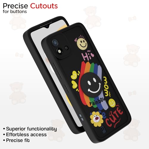 Image of Pikkme Back Cover for Realme C20 | Soft Silicone| Cute Rainbow Smile & 3D Cartoon Flower Design | Shockproof Raised Camera Protection Bumper Case (Black)