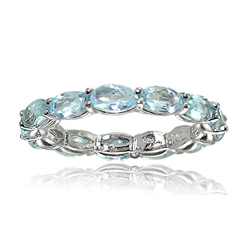 Ice Gems Sterling Silver Blue Topaz 5x3mm Oval-Cut Eternity Band Ring, Size 7