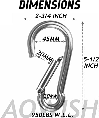 Aowish Spring Snap Hook Carabiner Heavy Duty| 304 Stainless Steel Clips Keychain Buckles| 2-1/2'' 3-1/8'' 4'' 5-1/2'' Length| Home Gym Garage Camping Swing Hammock Hiking Etc (M12, 1/2'' Dia, 2-Pack) #TOP2