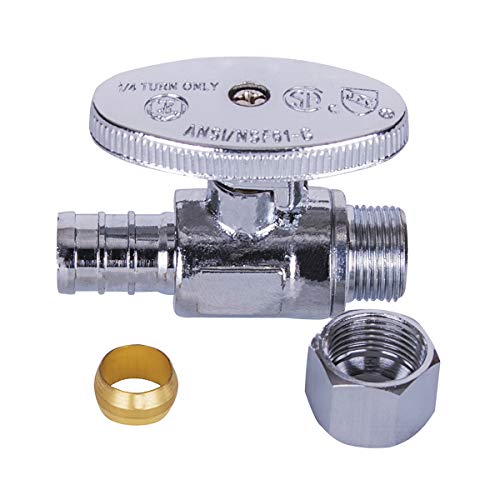 Image of Midline Valve 82515QS-OM-5 Water Supply Stop Valve with Quarter Turn Wheel; One Piece Design; Straight Shut-off for Toilet, Sink, Dishwasher; 1 /2 in. PEX x 1 /4 in. COMP; Chrome Plated Brass (5 Pack)