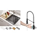 Kraus KWU110-30 Kore Kitchen Single Bowl, 30 Inch, 30"- Workstation Sink & Bolden Touchless Sensor Commercial Style Pull-Down Single Handle 18-Inch Kitchen Faucet, KSF-1610SFSMB