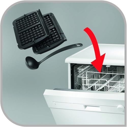Tefal OptiGrill Waffelplatten, passend für OptiGrill+ und Elite Modell, einfach zubereitetete Belgische Waffeln, inklusive Schöpfkelle, spülmaschinengeeignet, schwarz, XA7248
