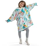 Winthome Hoodie Decke Kinder, mit Ärmelnn Weiche und Bequeme, Kuschelpullover mit Tasche und Hut, Ärmeldecke Mädchen Junge für 7-12 Jahren, Weihnachten, Geschenk (Krapfen)