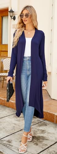 Image of Newchoice Womens Long Cardigan Summer Casual Draped Open Front Lightweight Long Sleeve Cardigan Duster with Pockets