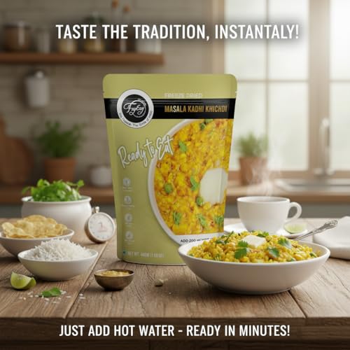Image of FzyEzy Freeze-Dried Masala Kadhi Khichdi | Ready-to-Eat Instant Meal | Authentic Indian Comfort Food | Gluten-Free, Preservative-Free, Healthy & Tasty | 48g