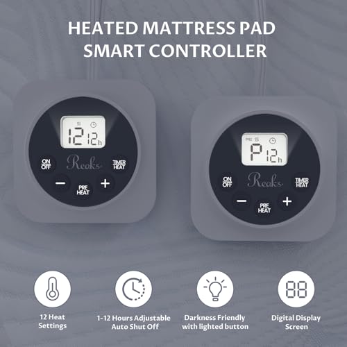 Queen Size Electric Heated Mattress Pad - Bed Warmer with Memory & Preheat Functions, 12 Heat Settings Dual Control for 1-12 Hours Auto Off, Lighted Button