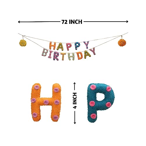 Image of Folkulture Happy Birthday Garland | 72 Inches Outdoor Wool Felt Ball Garlands | Party Garland for Wall Decor | Easy to Hang Happy Birthday Banner for Boho Decor | Garlands for Party Decor