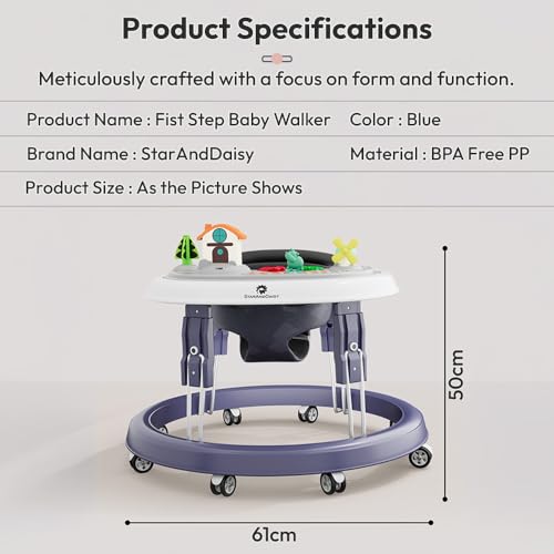 Image of StarAndDaisy Walker for Kids 6 to 24 Months /Baby Walker Boy & Girl with 360 Rotational Wheels, Toy Tray & Padded Seat /Foldable Walker for Kids for 1 Year with Adjustable Height -Blue