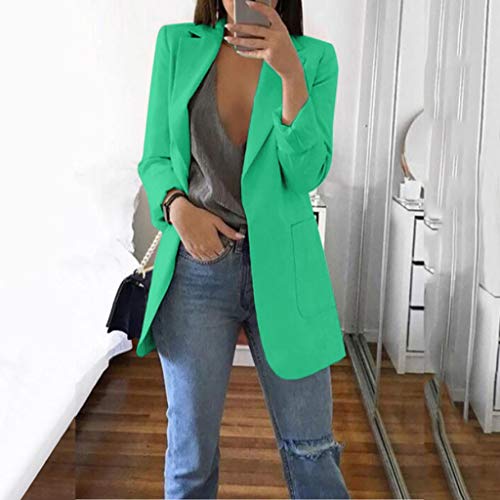 Blazer Jaquetas femininas frente aberta manga longa trabalho escritório jaquetas blazer cor sólida c
