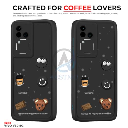 Image of AESTMO Back Case Cover for Vivo V30 5G Cover | Cute Fun Cartoon 3D Ball | Coffee Silicone Case | Full Body Protection | Camera Protection Back Cover for Vivo V30 5G (Black)