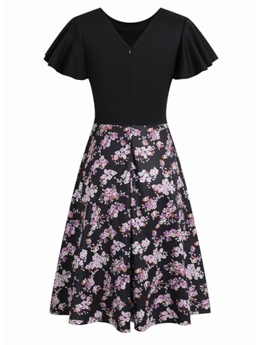 Image of MSLG Women's Fit and Flare Ruffle Short Sleeves Dresses Work V-Back Cocktail Semi Formal A Line Dress with Pockets 842