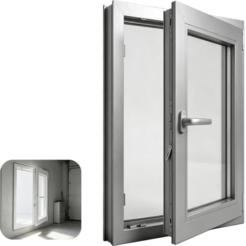 Aluminum Egress Window for Basement and Shed, Thickened Aluminum Alloy Frame with 1243mm Tempered Glass, in-Swing, Small Window for Kitchen, Bathroom and Chicken Coop(Gray 32" W x 17" H)