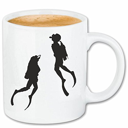 Reifen-Markt Kaffeetasse Silhouette TAUCHEN Taucher TAUCHSPORT Scuba Diving TAUCHAUSRÜSTUNG Keramik 330 ml in Weiß Cover