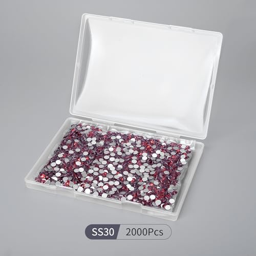 Image of 2000PCS Dark Red Rhinestones Bulk, Flat Back Crystal Glass Stone Round Gems,SS30, 6.4-6.6mm