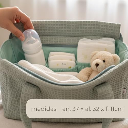 Miniatura 6 de Bub Beary Bolso Carrito Bebé 3 En 1 Bolsa Paseo, Hospital Y Organizador Algodón Orgánico Premium, Diseño Elegante Y Sostenible Regalo Baby Shower Verde