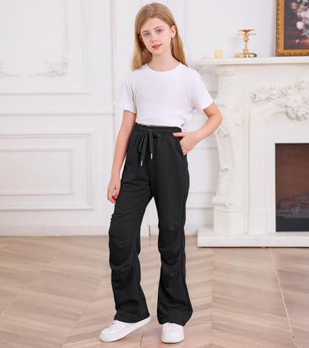 Girls Sweatpants Pants Wide Leg Flare Pants Teen Kids Elastic Casual Trousers with Pocket Size 6-133