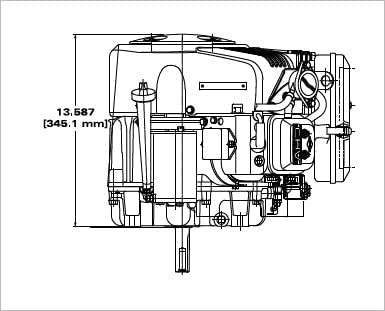 Side view line drawing of Briggs & Stratton Vanguard engine with dimensions