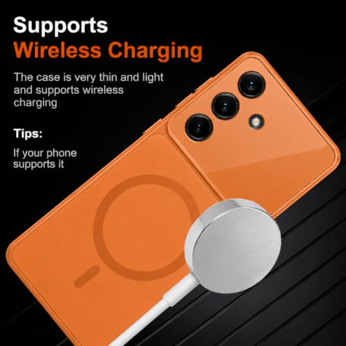 Image of SHINESTAR Luxury Matte Glass Magnetic Phone Case for Samsung Galaxy S26 5G | Wireless Charging Support | Camera Lens Protection | Shockproof Slim Protective Back Cover | Orange