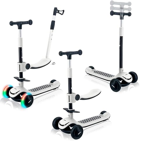 Trottinette Enfant Évolutive 3 en 1 avec Siège - Trois Roues, Guidon Réglable, Roues LED - Dès 2 Ans jusqu'à 50 kg
