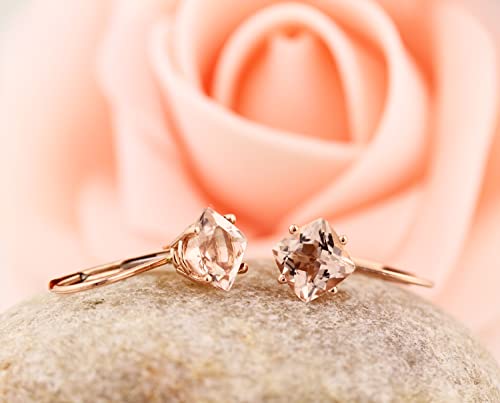 Solid 14k Rose Gold Morganite Dangle Lever back Earrings2