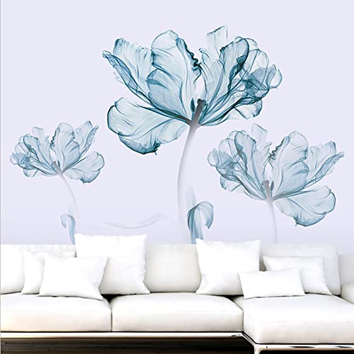 Runtoo Large Poppy Wall Stickers for Girls Room Living Room Bathroom Office TV Background, Blue - Image 3