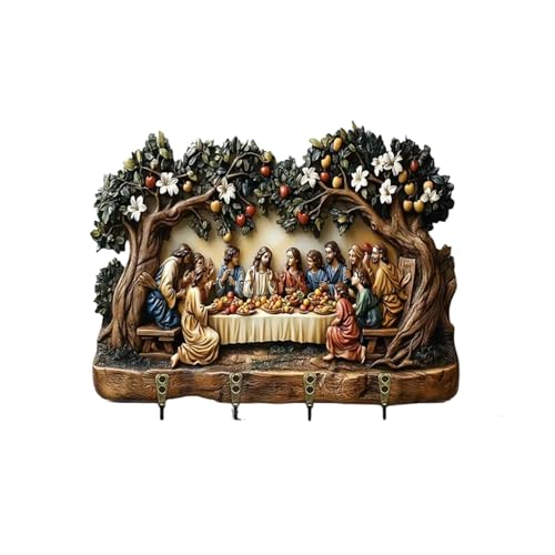 Flat Wooden Jesus the Last Supper Wall Art Decor Key Holder Wall Mount 2D - image 2
