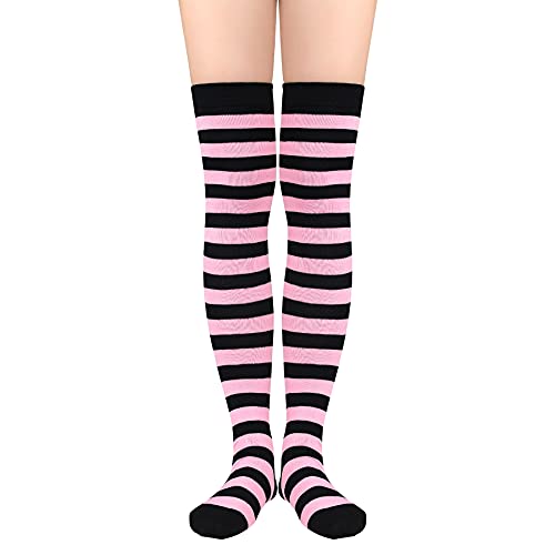Image of Zando Womens Stripes Thigh High Socks Thigh Highs Casual Knee High Stockings